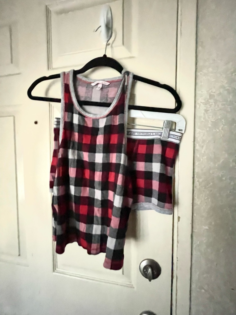 Victoria's Secret Red Black Gray Plaid Tank & Shorts Pajama Set SX M